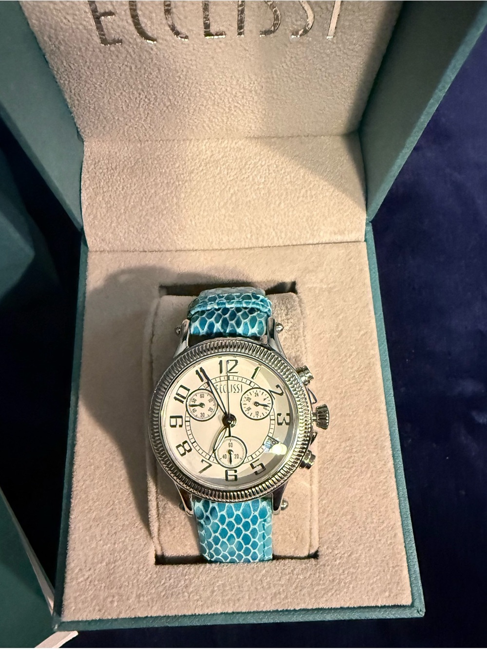 Women’s Turquoise Real Lizard Leather Strap Chronograph Watch
